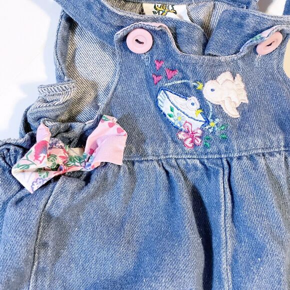 Vintage Cuties By Judy Infant overalls Floral Shirt Ruffles Pink Bird 3-6 M - Picture 4 of 6